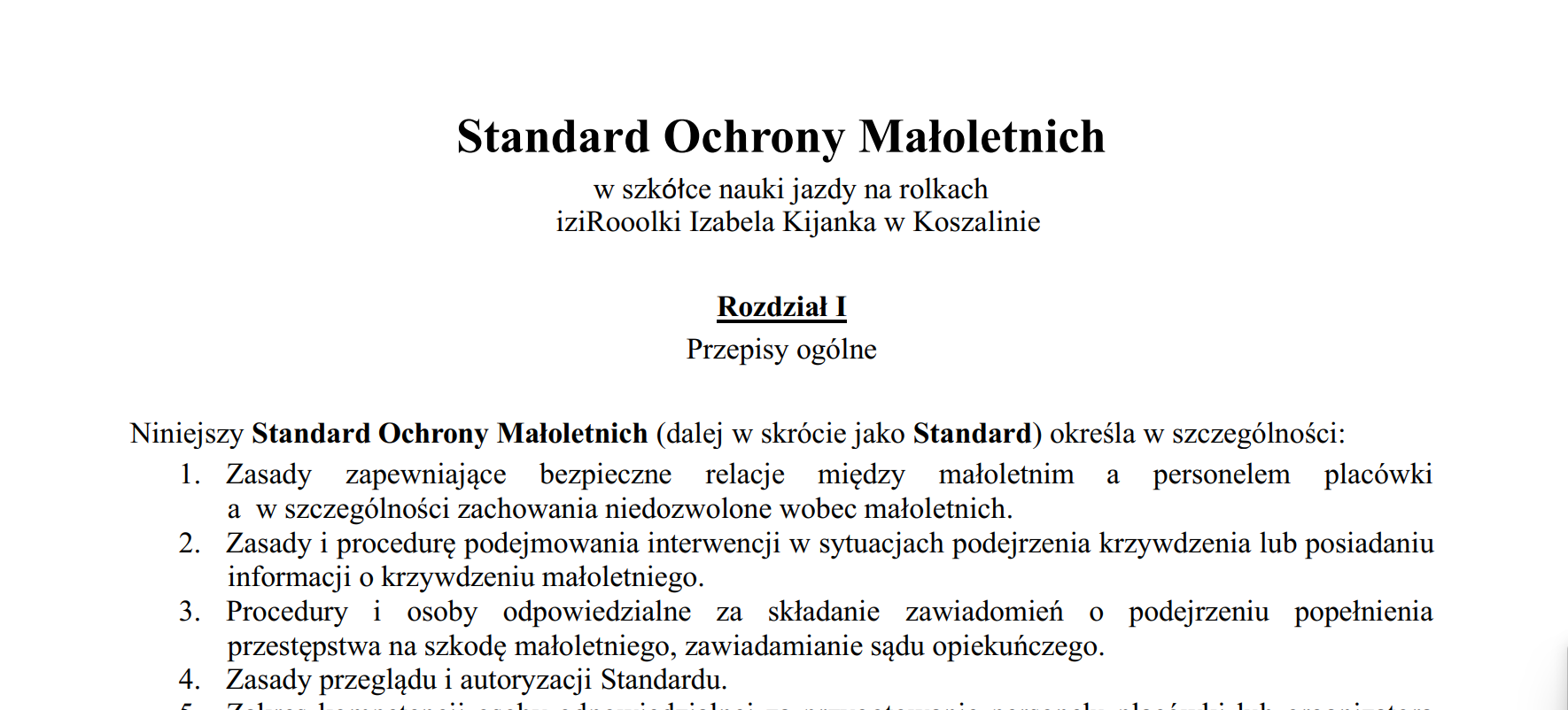 Standards of protection for kids